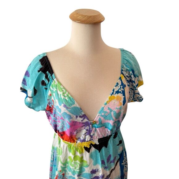 Jams World Dress Womens Size M Floral Abstract Empire Waist Tropical Beach Vivid - Picture 5 of 15